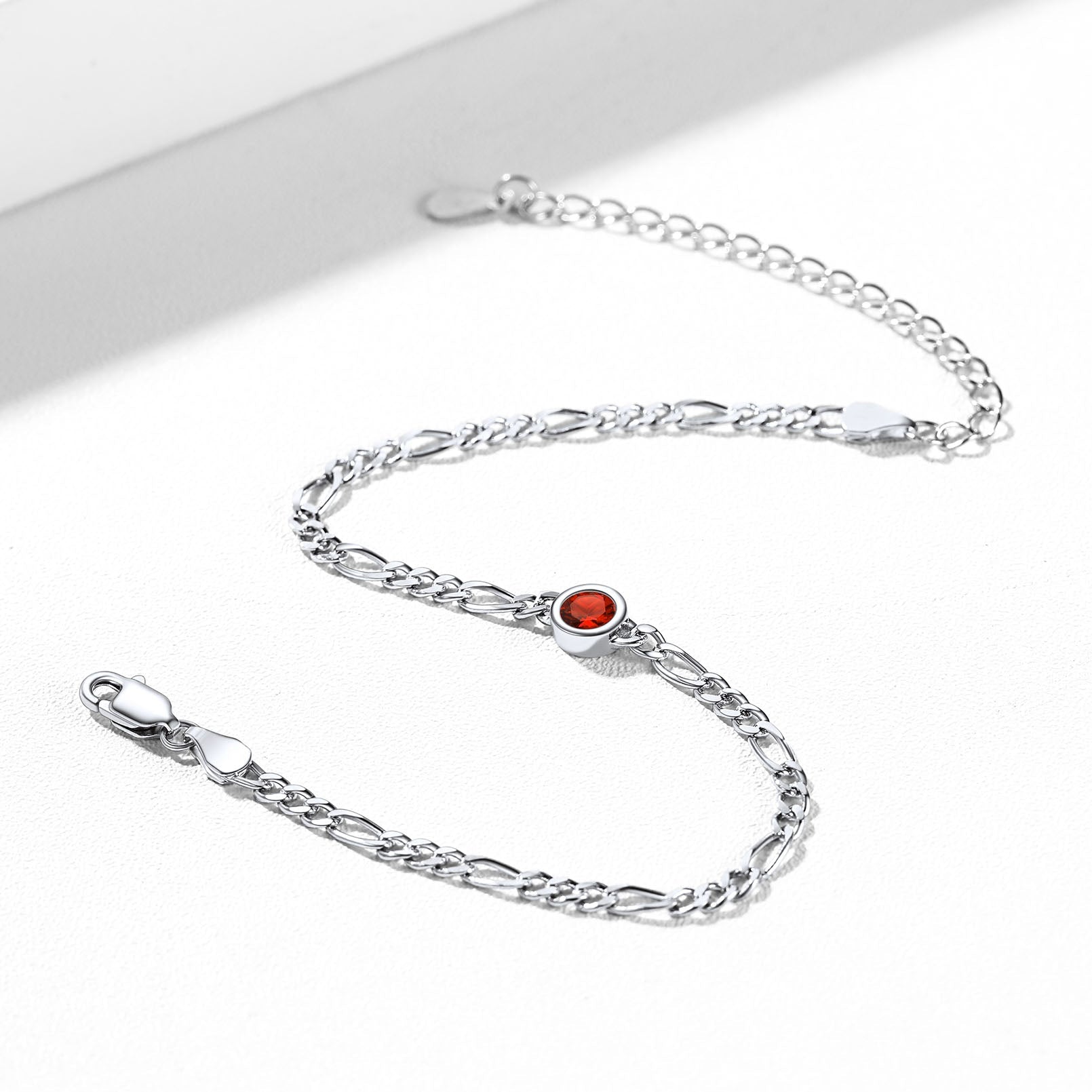 Sterling Silver 3mm Thin Chain Birthstone Bracelets for