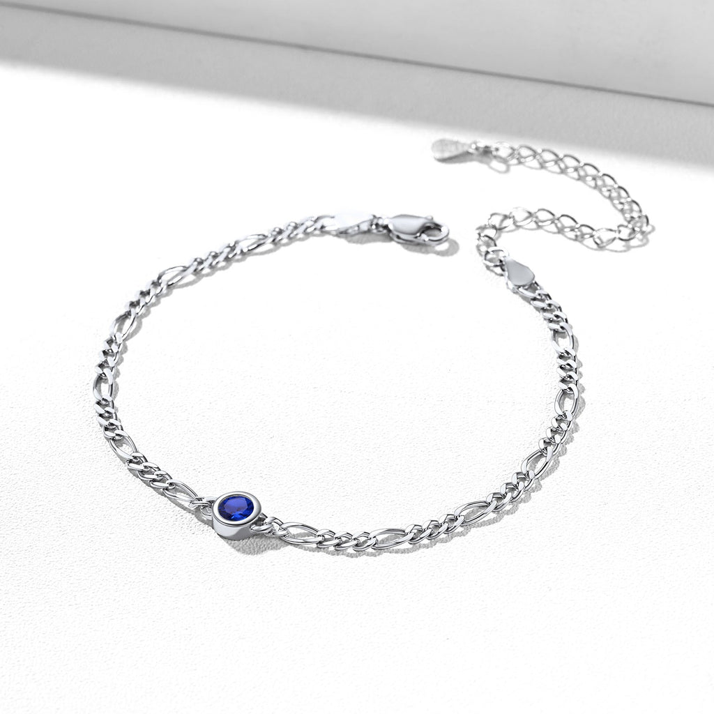 Sterling Silver 3mm Thin Chain Birthstone Bracelets for