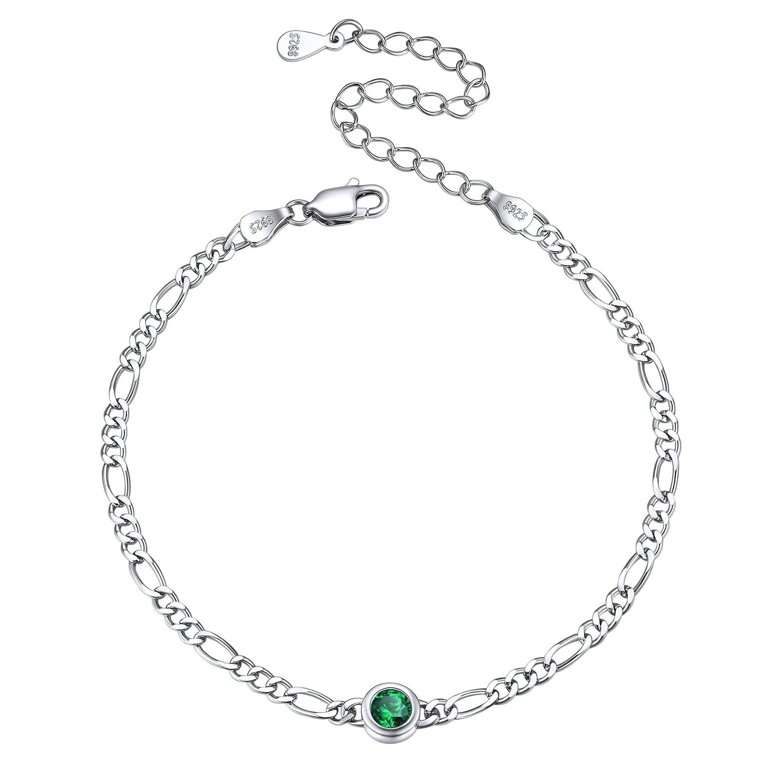 Sterling Silver 3mm Thin Chain Birthstone Bracelets for
