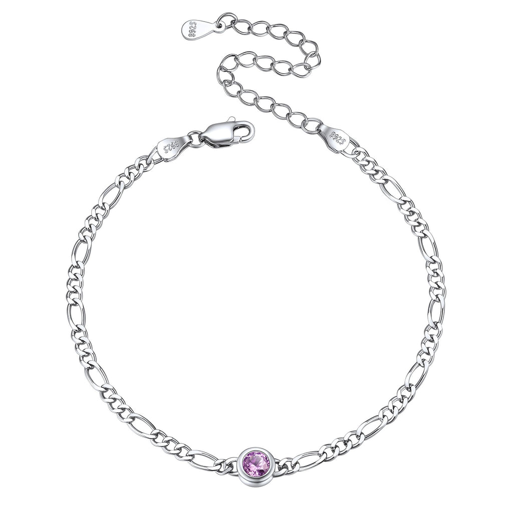 Sterling Silver 3mm Thin Chain Birthstone Bracelets for