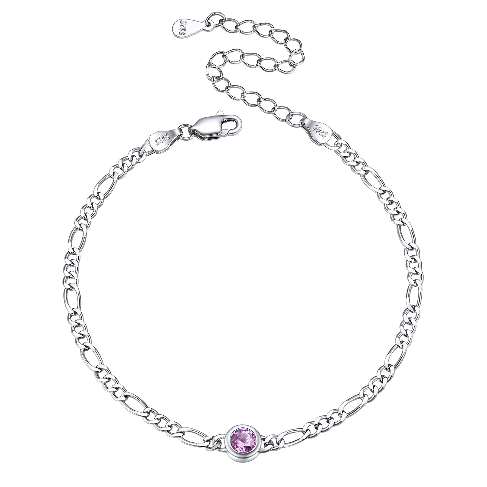 Sterling Silver 3mm Thin Chain Birthstone Bracelets for