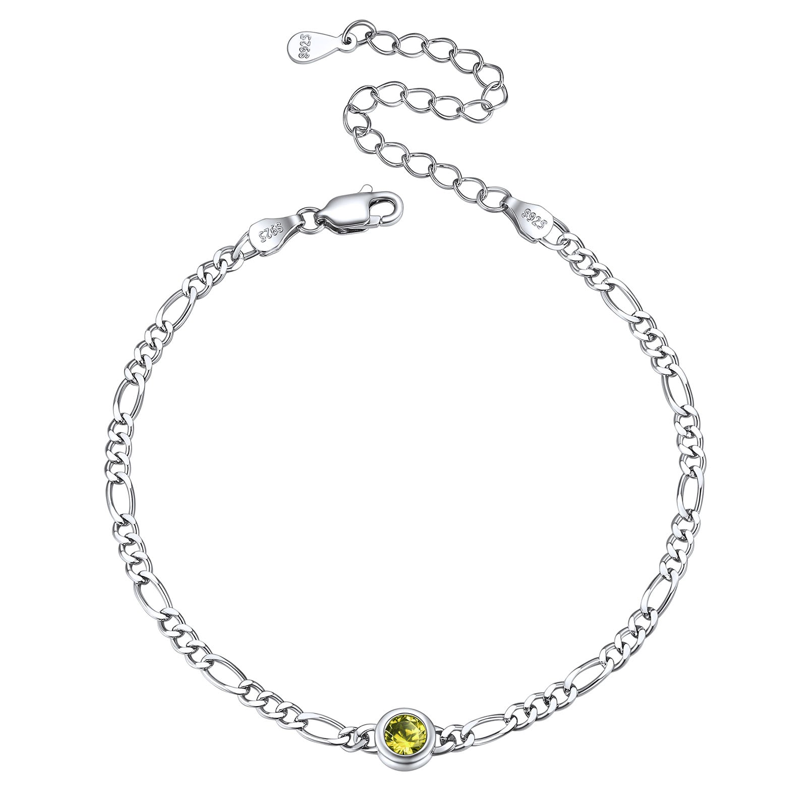 Sterling Silver 3mm Thin Chain Birthstone Bracelets for