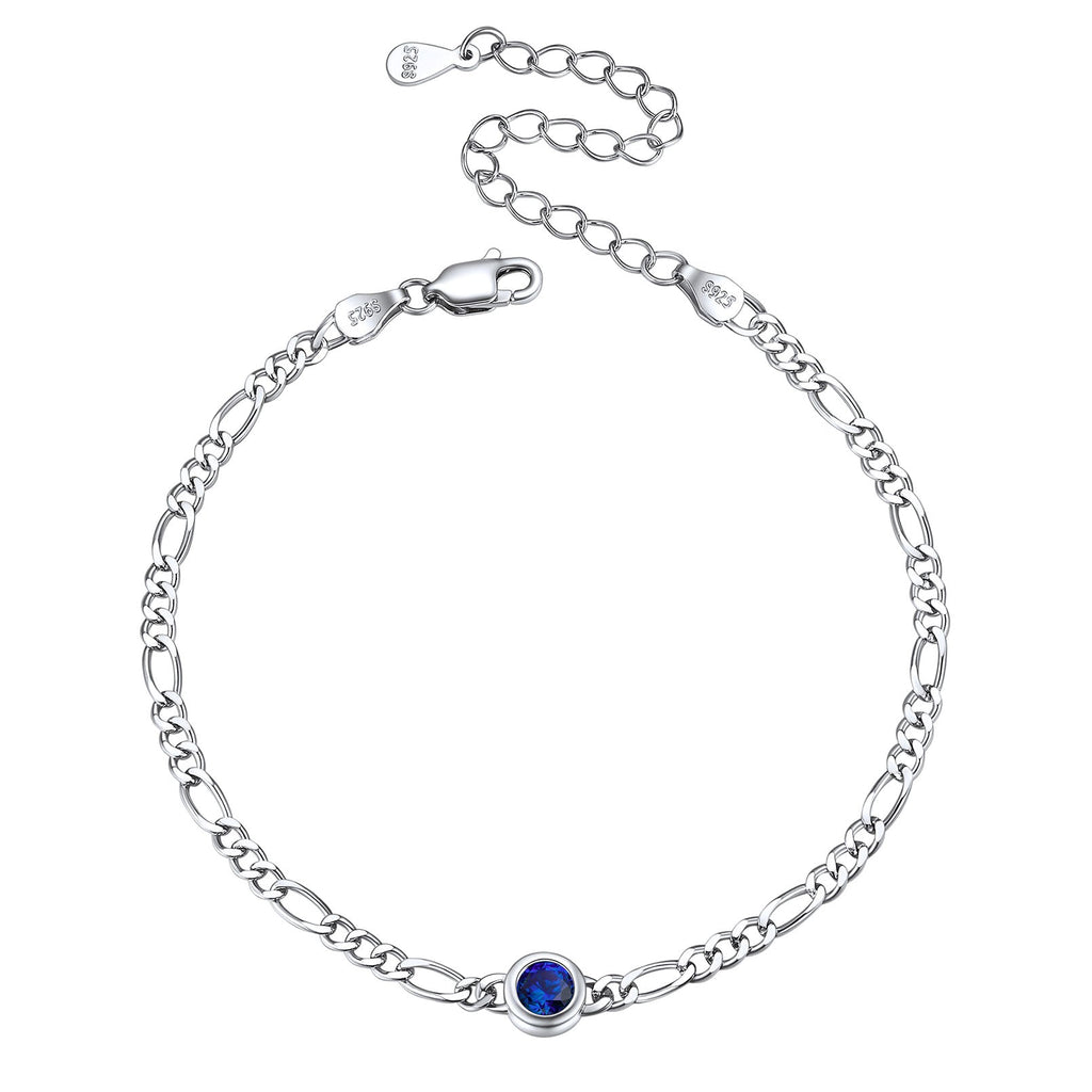 Sterling Silver 3mm Thin Chain Birthstone Bracelets for