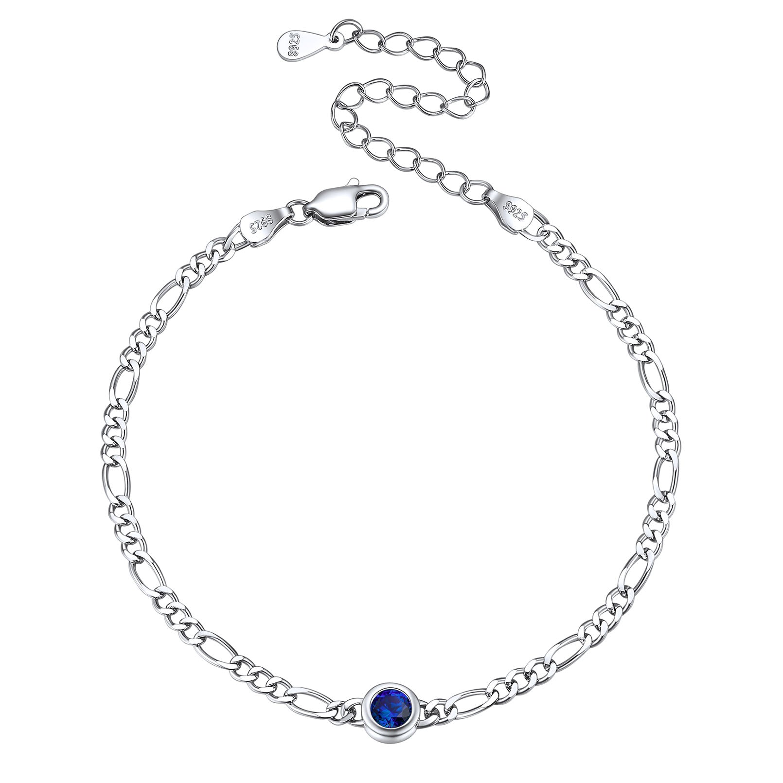 Sterling Silver 3mm Thin Chain Birthstone Bracelets for