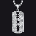 Engraved Razor Blade Pendant Necklace With Diamond for