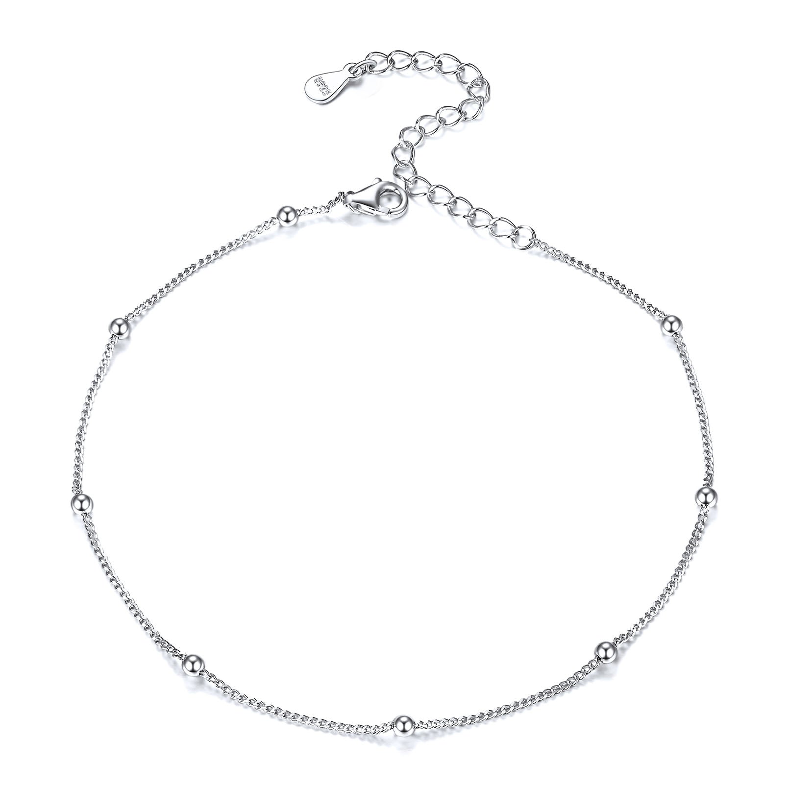 925 Sterling Silver Anklet With Beaded for
