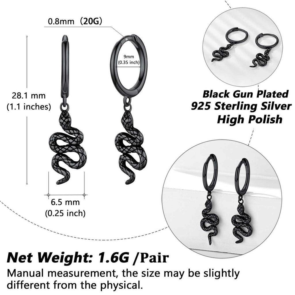 Sterling Silver Snake Dangle Hoop Earrings for