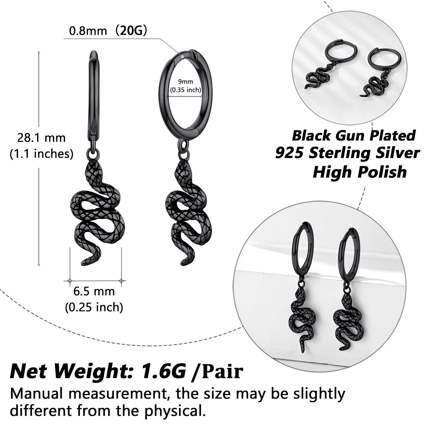 Sterling Silver Snake Dangle Hoop Earrings for