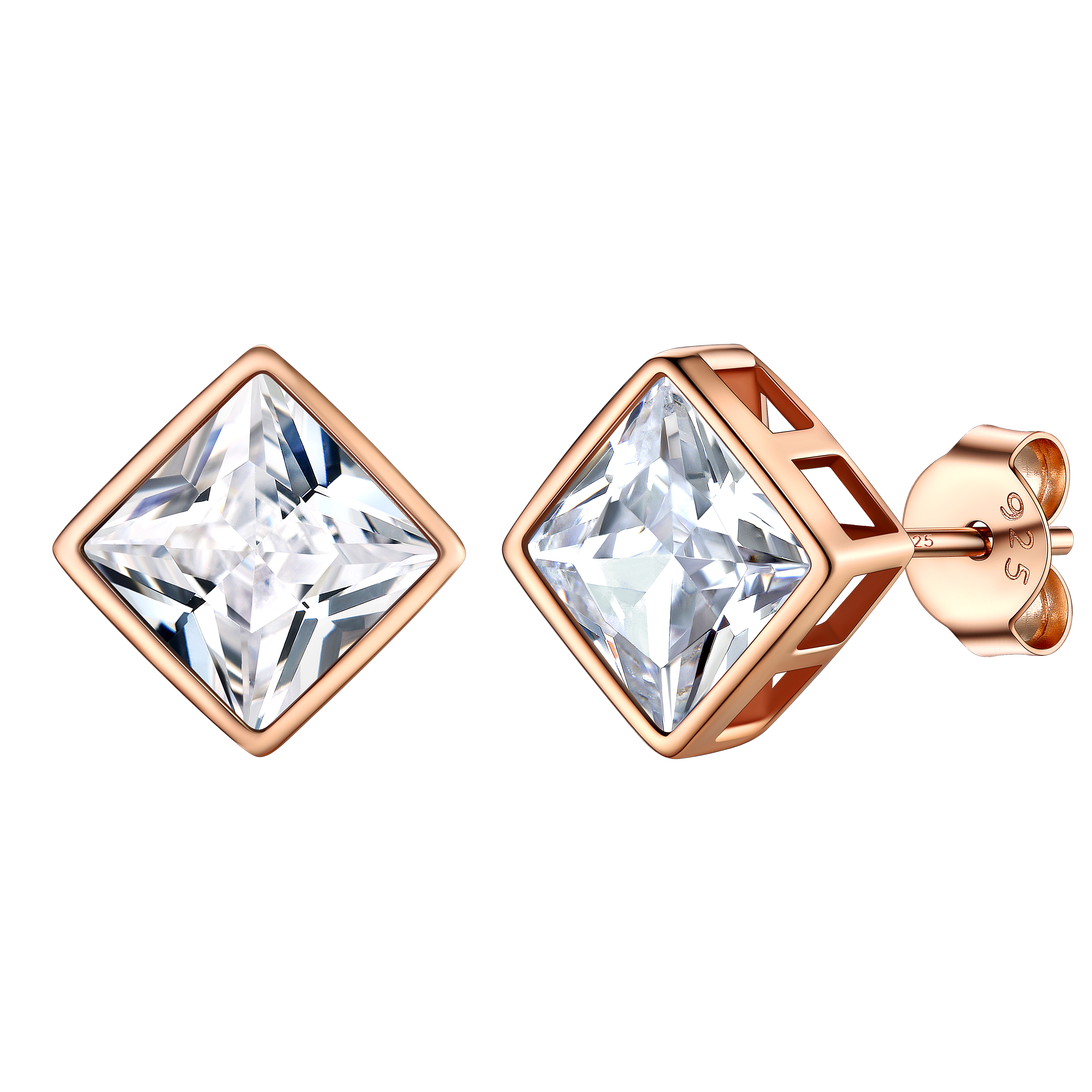 Flash Square Stud Earrings 5mm 7mm Width Sterling Silver