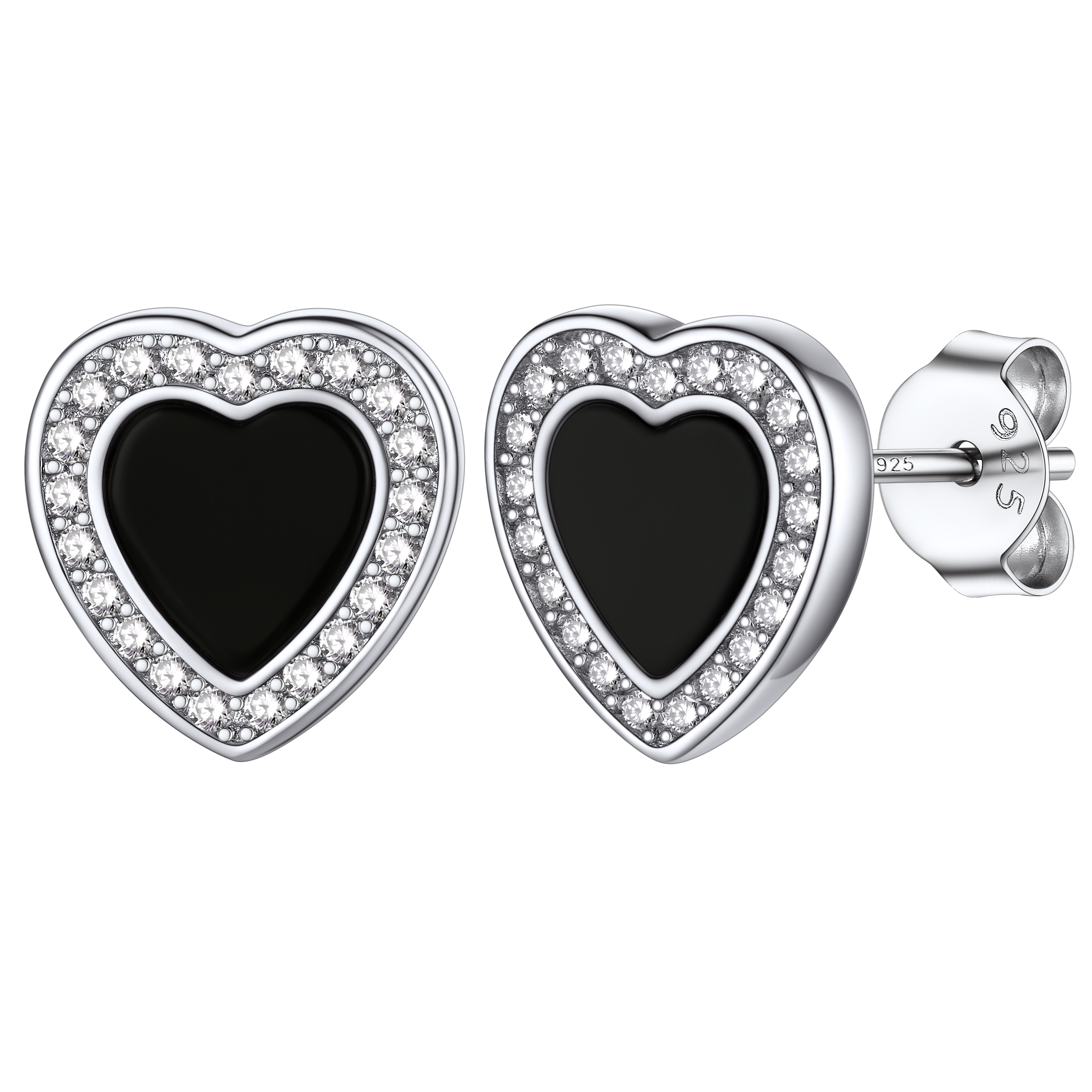 Flash Sterling Silver Heart-shaped Black Onyx Stud Earrings for