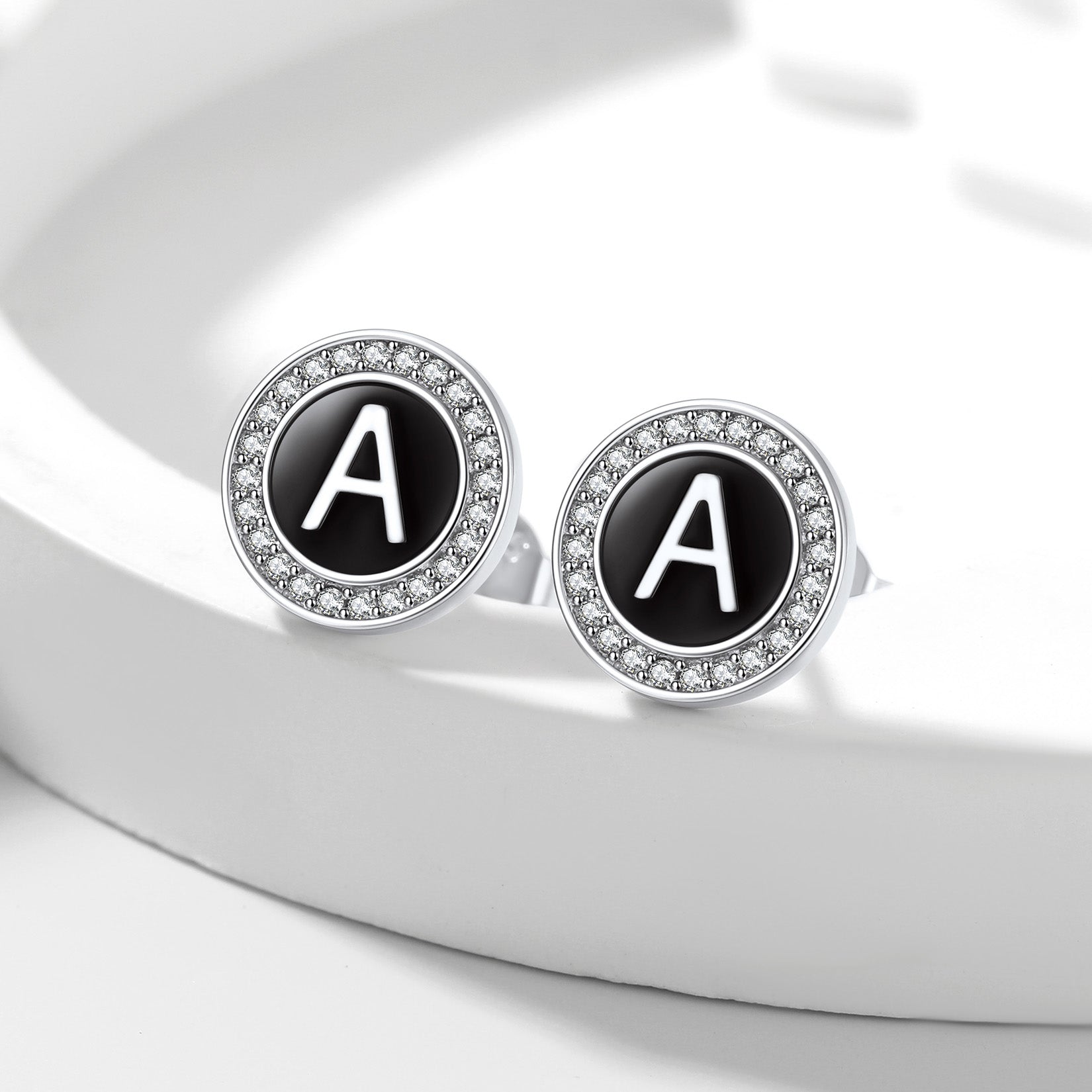 Personalized Black Initial Letter Stud Earrings for