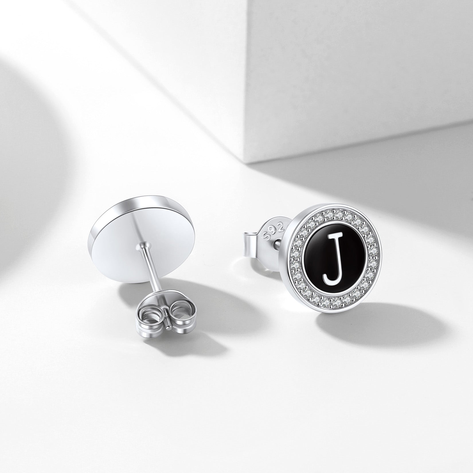 Personalized Black Initial Letter Stud Earrings for