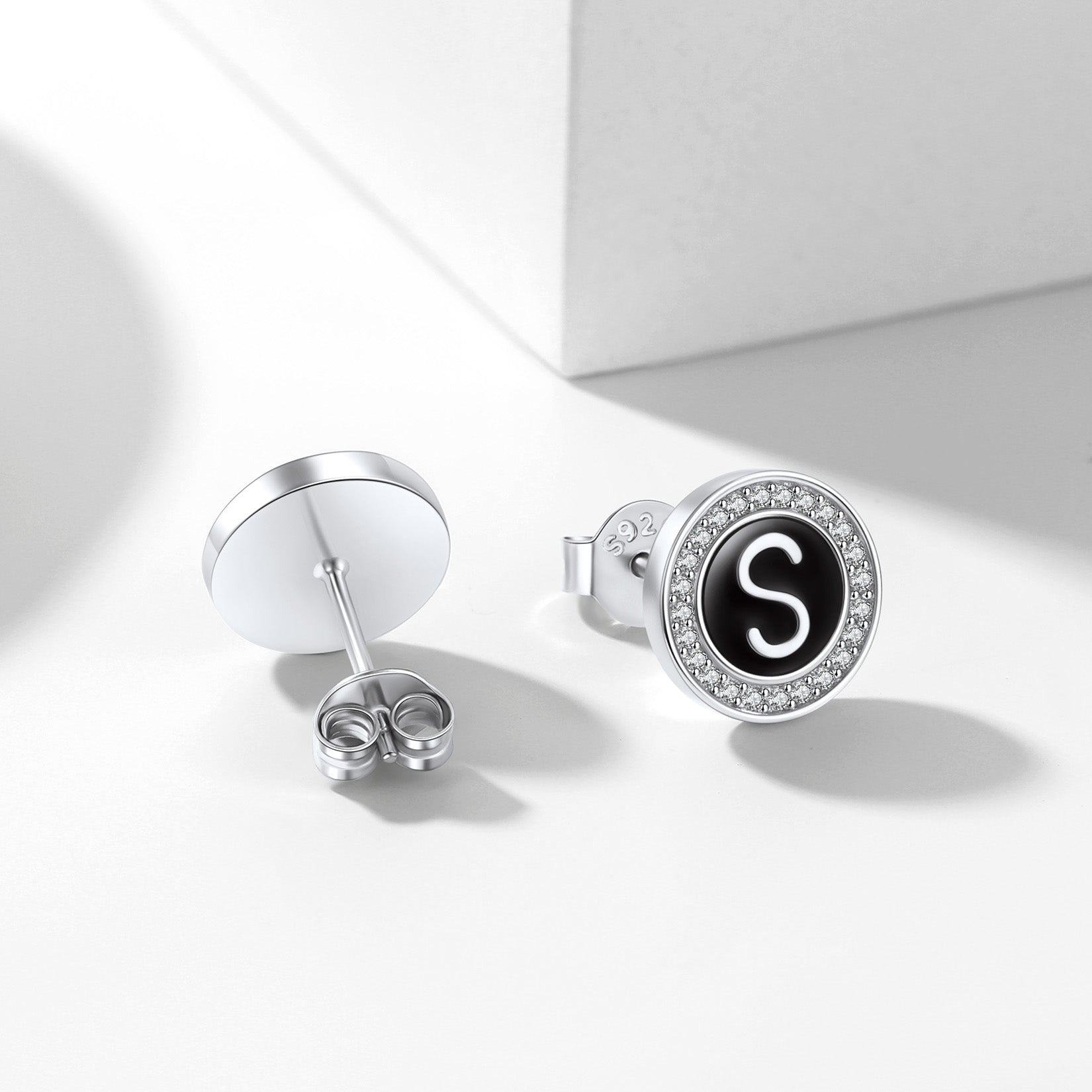 Personalized Black Initial Letter Stud Earrings for