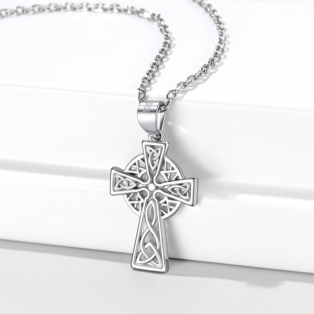 Sterling Silver Celtic Knot Cross Necklace for