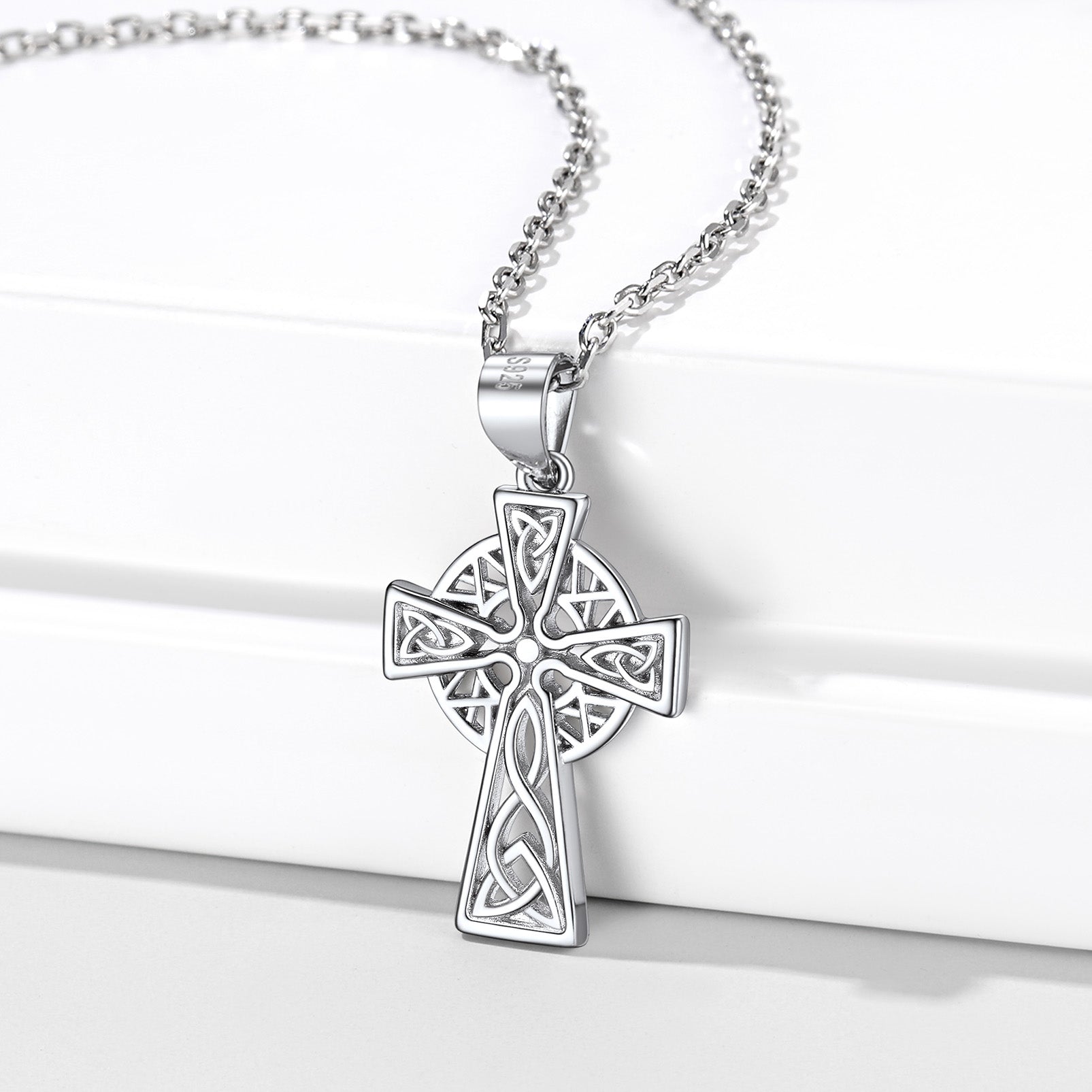Sterling Silver Celtic Knot Cross Necklace for