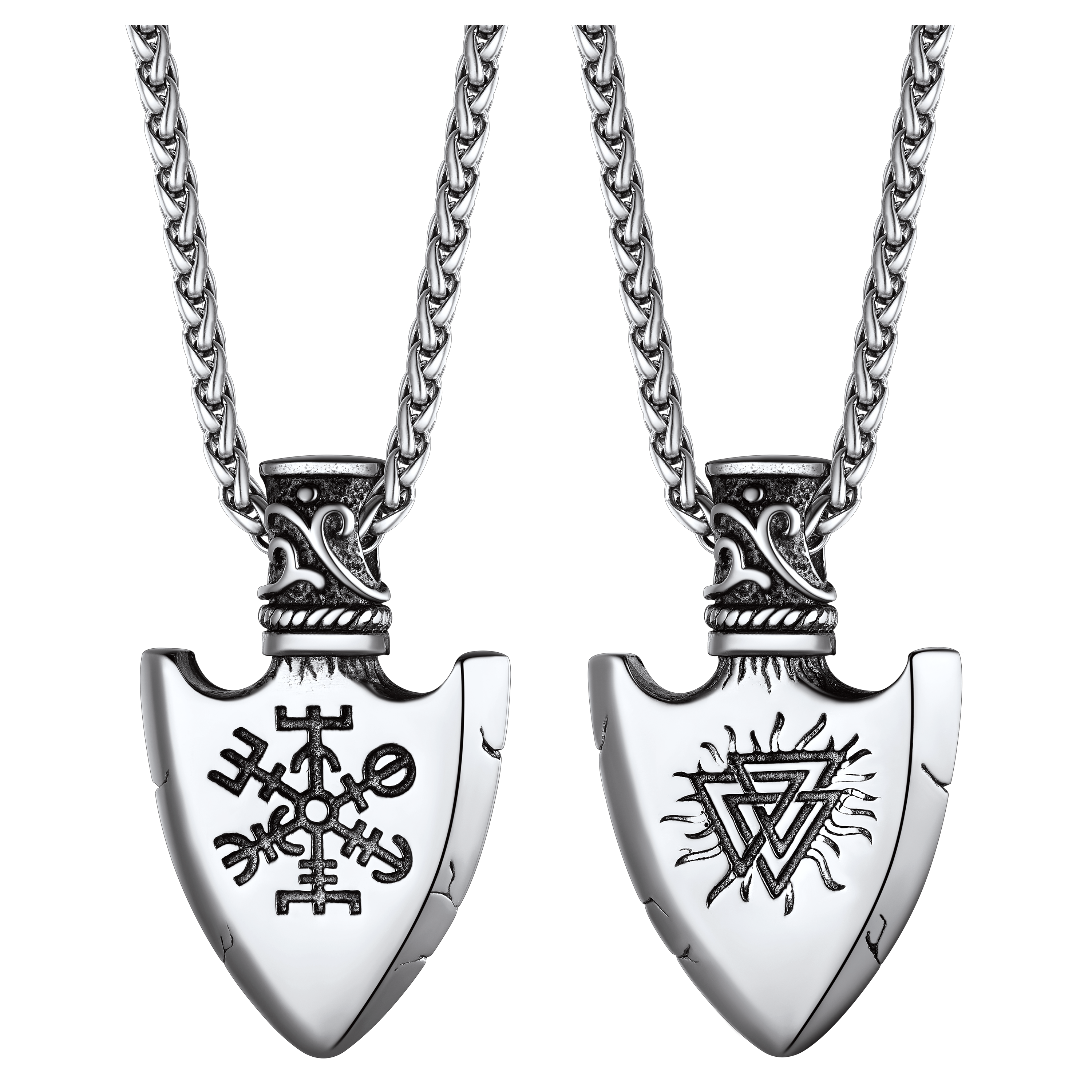 Viking Gungnir Pendant Necklace With Valknut & Compass for