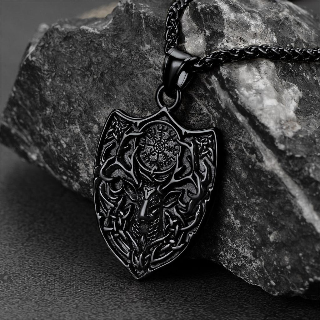 Flash Norse Viking Compass Deer Necklace for