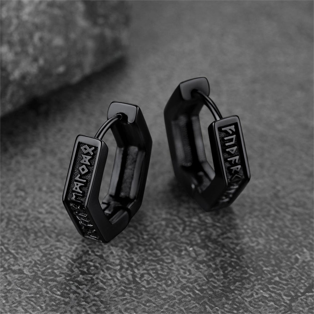 Viking Hexagon Runes Hoop Earrings for