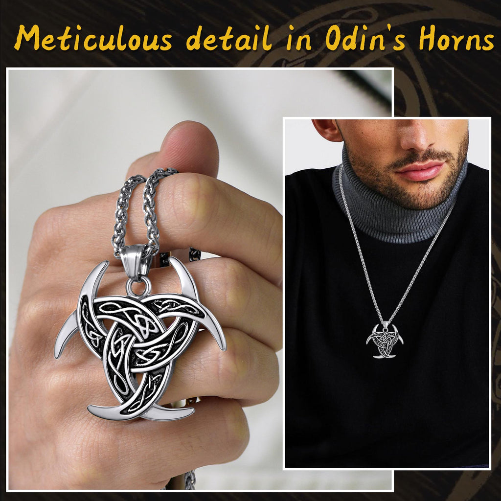 Viking Triple Horn of Odin Necklace Crescent Triquetra Charm Amuelt for