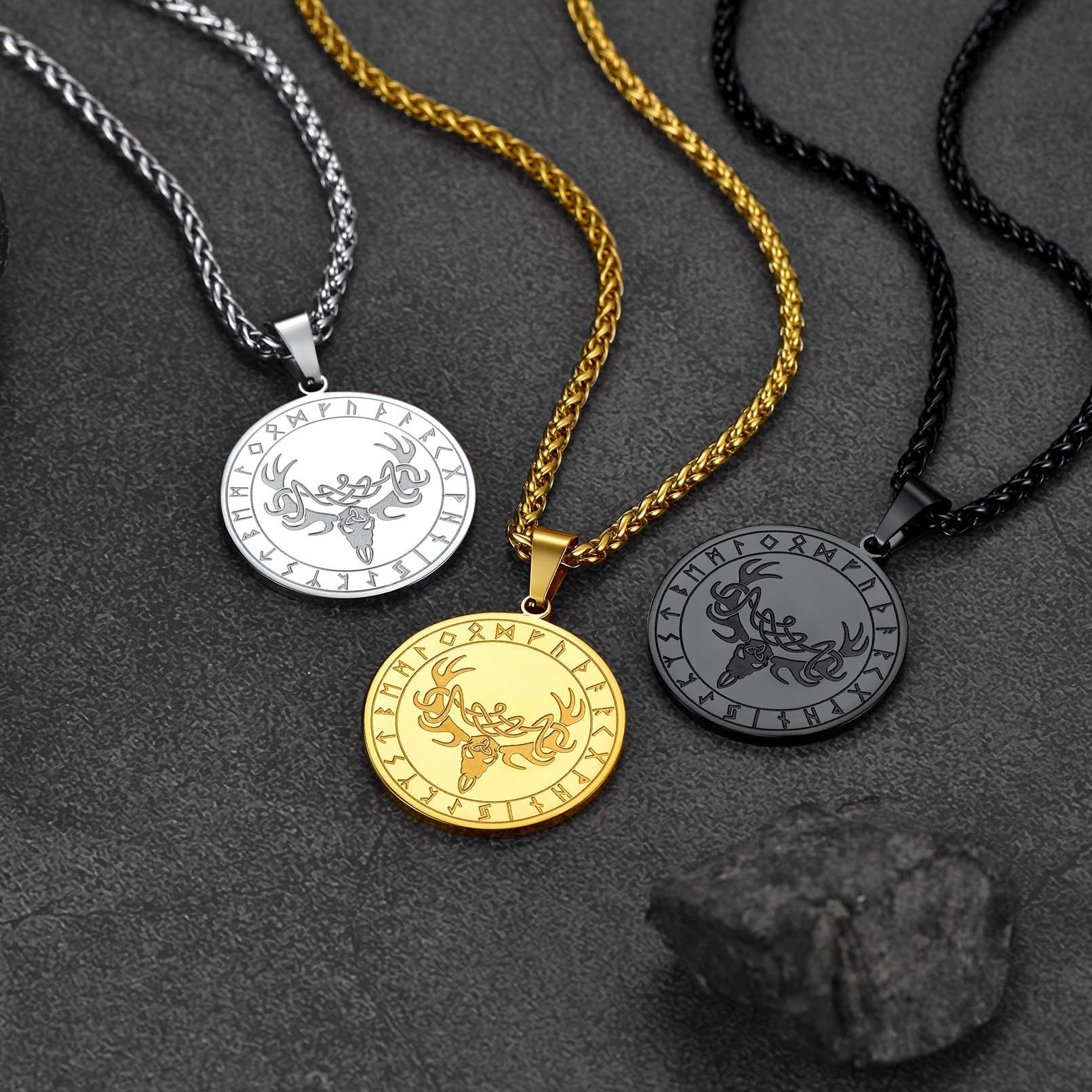 Flash Stainless Steel Norse Viking Deer Necklace for