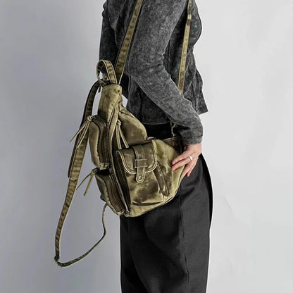 Washed Leather Backpack Gray