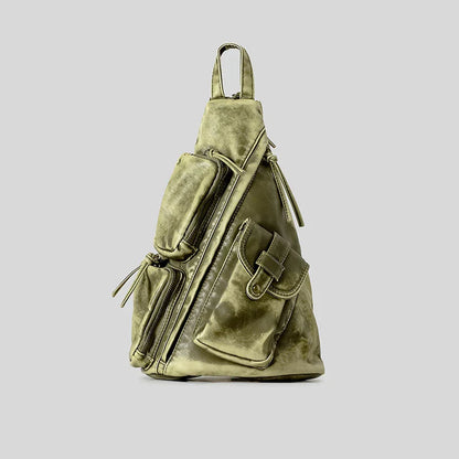 Washed Leather Backpack Gray