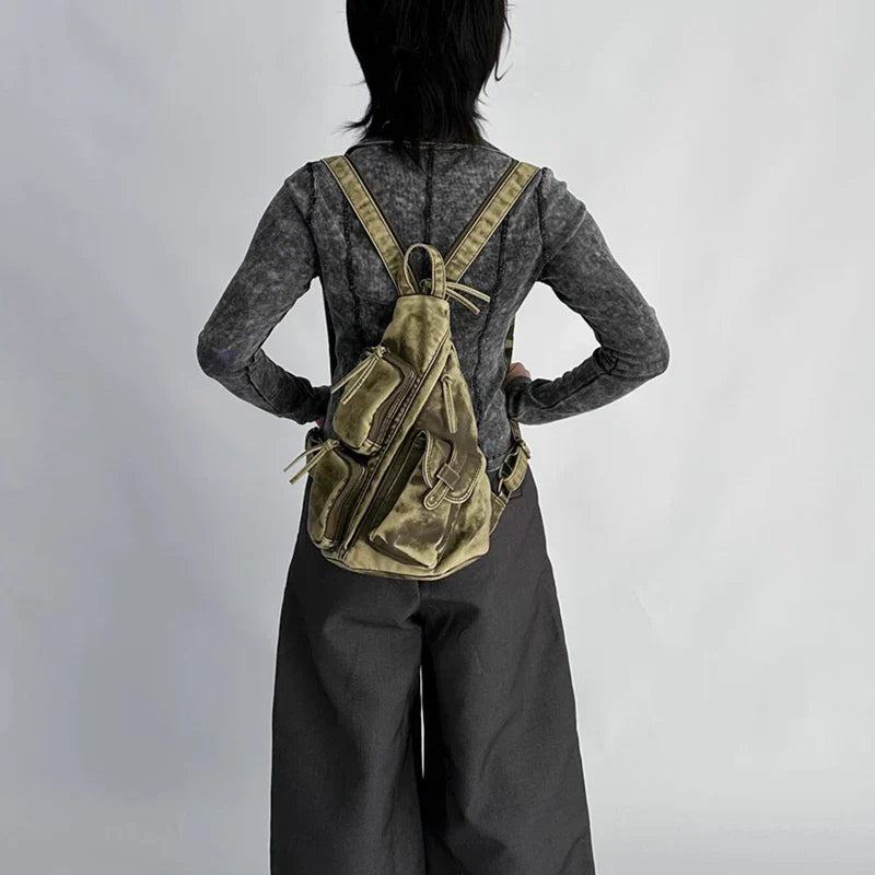 Washed Leather Backpack Gray