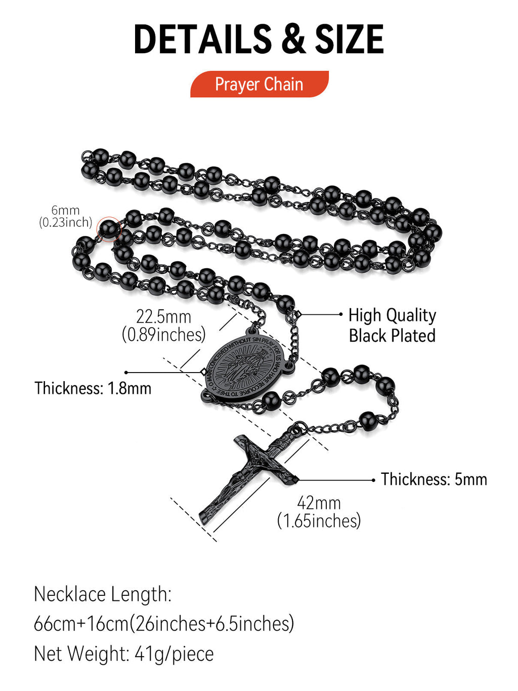 Catholic Virgin Mary Rosary Beads Cross Necklace Chain for