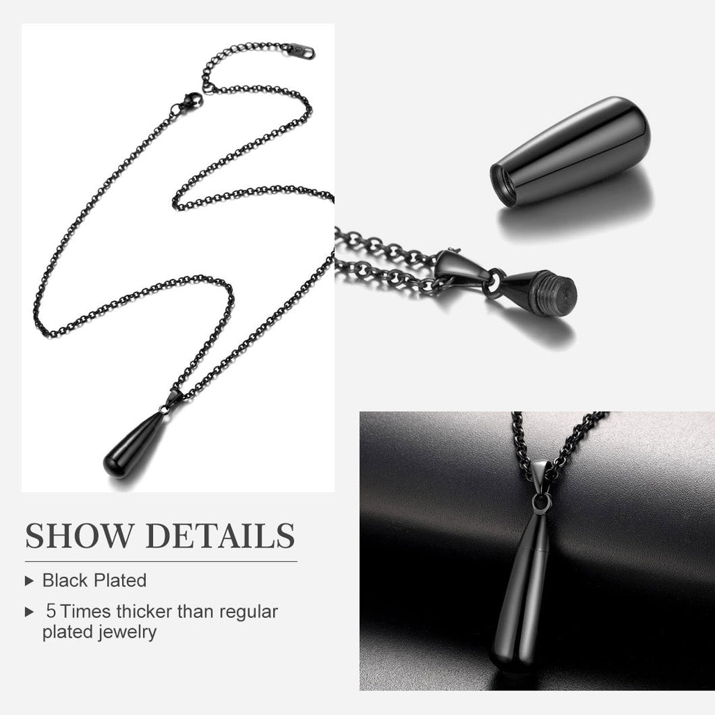 Engraved Cremation Tear Drop Urn Necklace for Ashes for