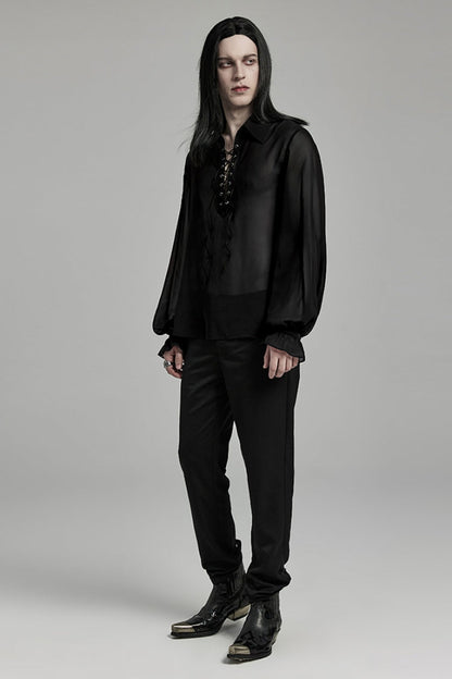 Black Lapel Collar Sheer Gothic Blouse