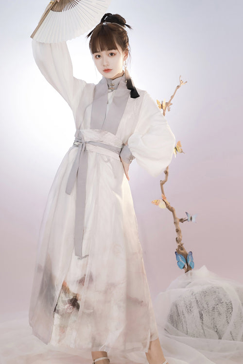 Beige Original Chinese Style Ink Printing Classic Lolita Hanfu Dress Full Set