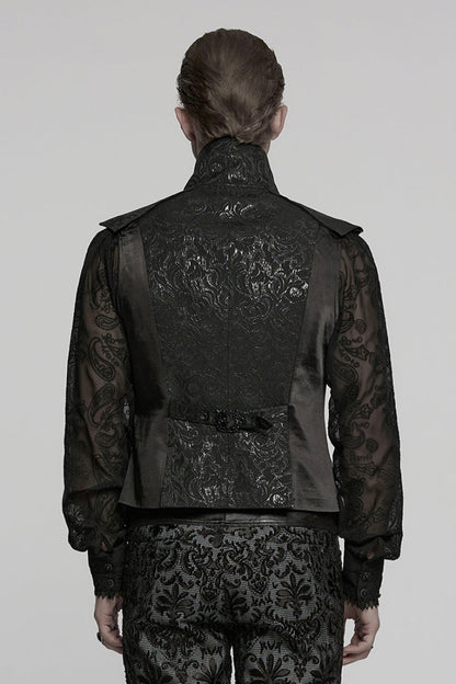 Black Lapel V Collar Long Sleeves Embroidery Gothic Vest