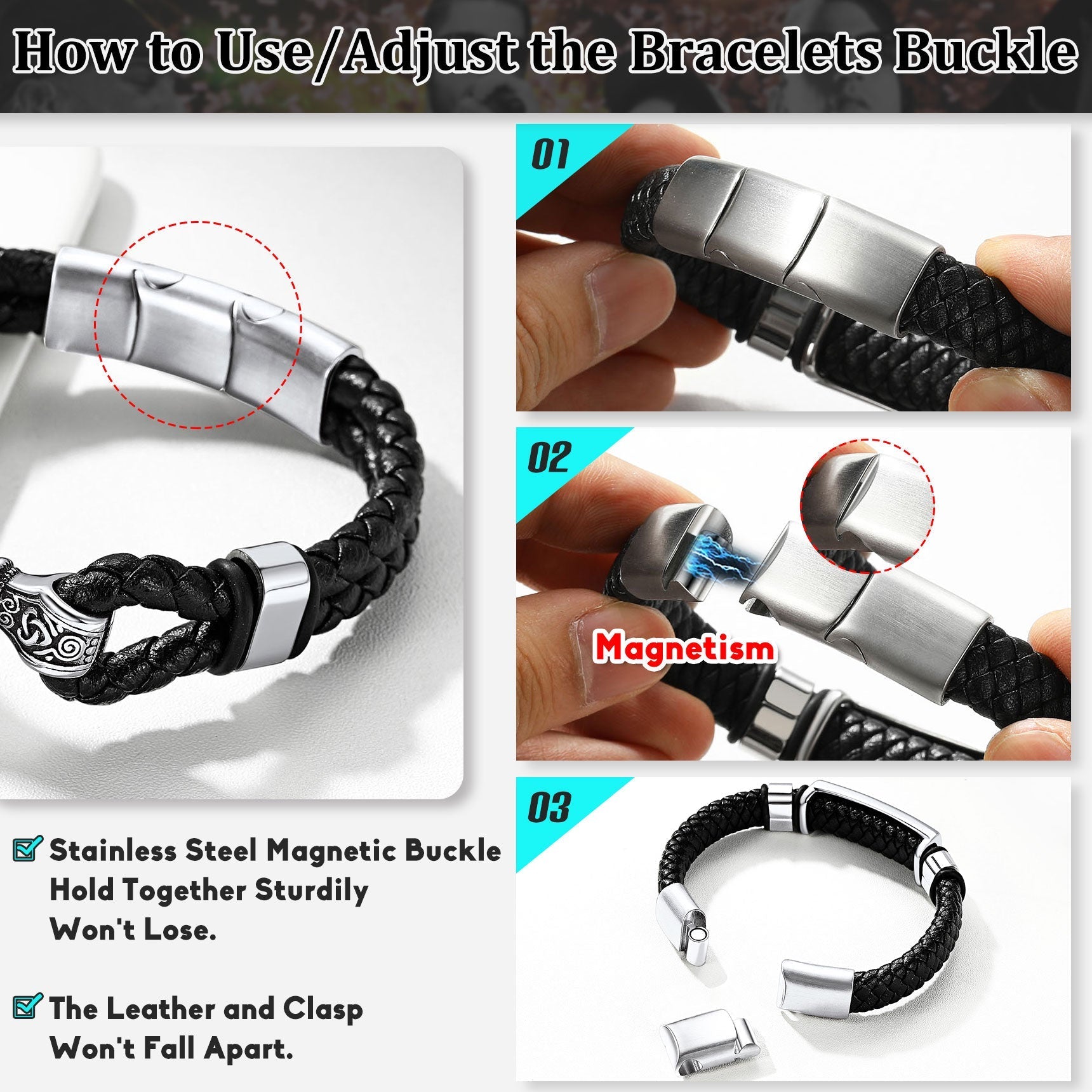 Gothic Black Skull Braided Leather Bracelet for Son Grandson