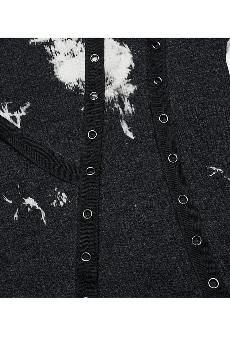 Black/white Punk Asymmetric Metal Buckle Side Button Tie Dye High Neck Basic Long Sleeve Shirt