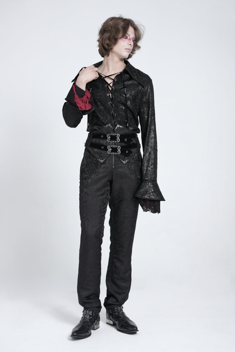 Black Long Trumpet Sleeves Lace-up Gothic Swallow-tailed Blouse