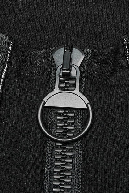 Black Sleeveless Stitching Zipper Steampunk Vest