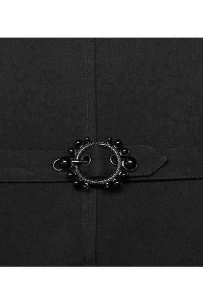 Black Punk Jacquard V-neck Stitching Three Dimensional Engraving Hand Sewn Button Lace Short Vest