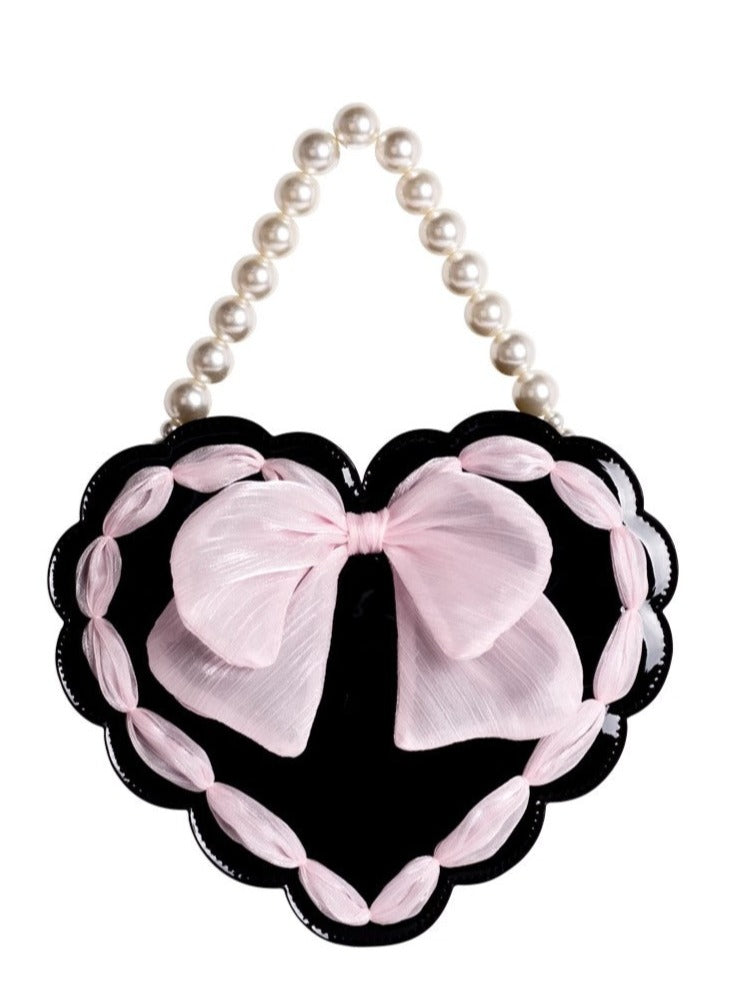 Pearl Strap Heart Bow 2-way Bag