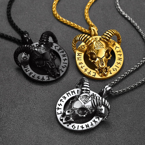 Baphomet Satanic Goat Necklace With Viking Runes for