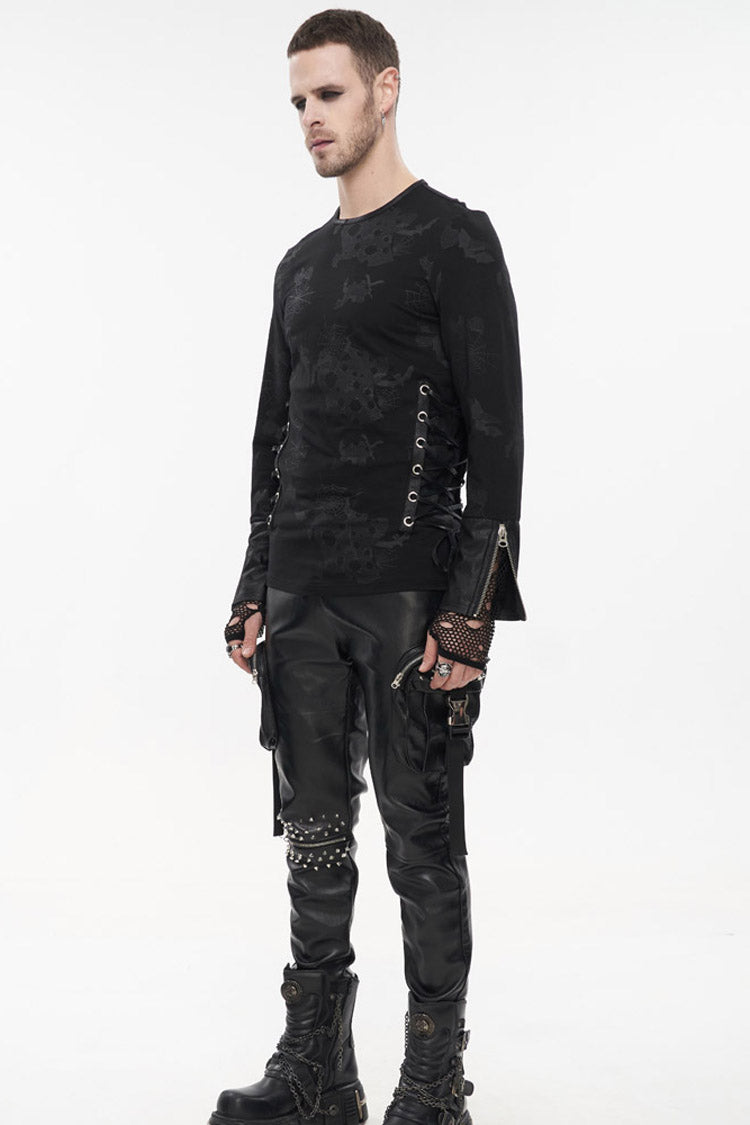 Black Punk Velvet Jacquard Chest Tie Sleeveless Hooded Shirt