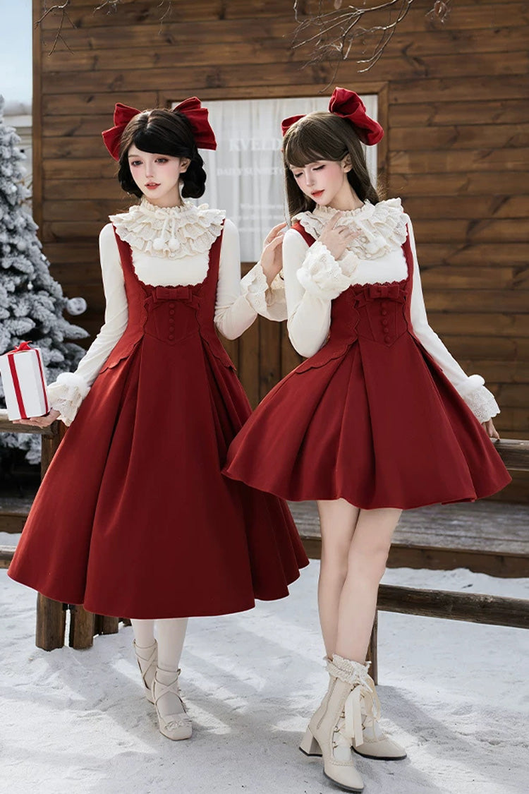 Red [letters and Poems · Velvet Rose] Sleeveless Embroidered Bow Fishbone Classic Lolita Bandeau Dress 2 Versions