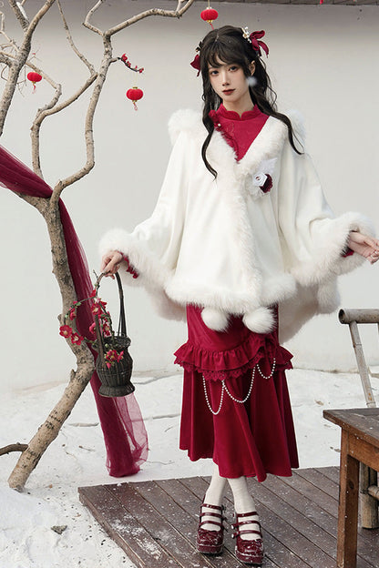 Red Long Sleeves Ruffle Embroidery Bowknot Lace Classic Chinese Style Lolita Dress