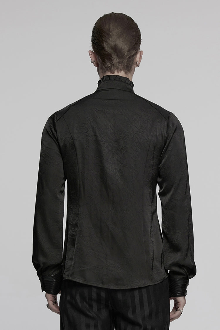 Black Stand Collar Long Sleeves Ruffle Pleated Gothic Blouse