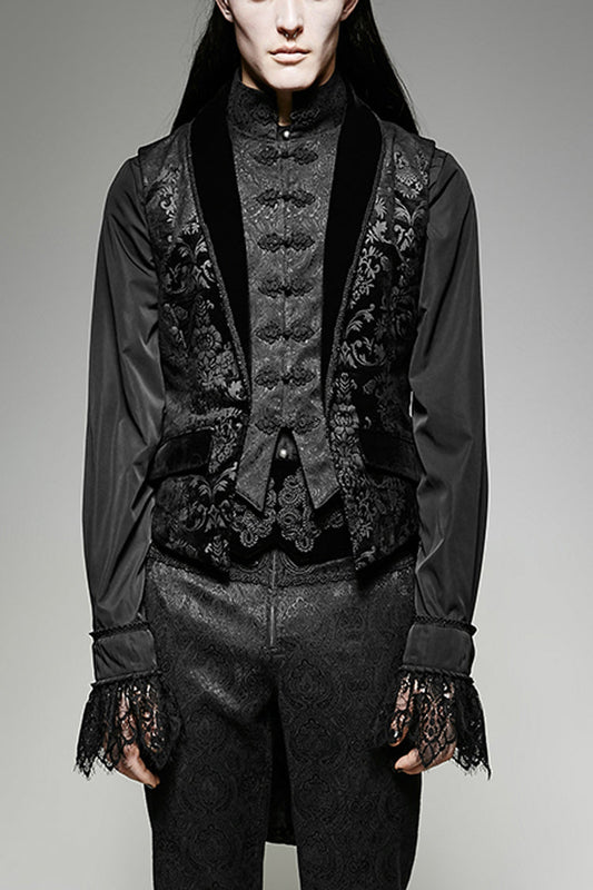 Black Victorian Swallow Tail Sleeveless Print Gothic Vest