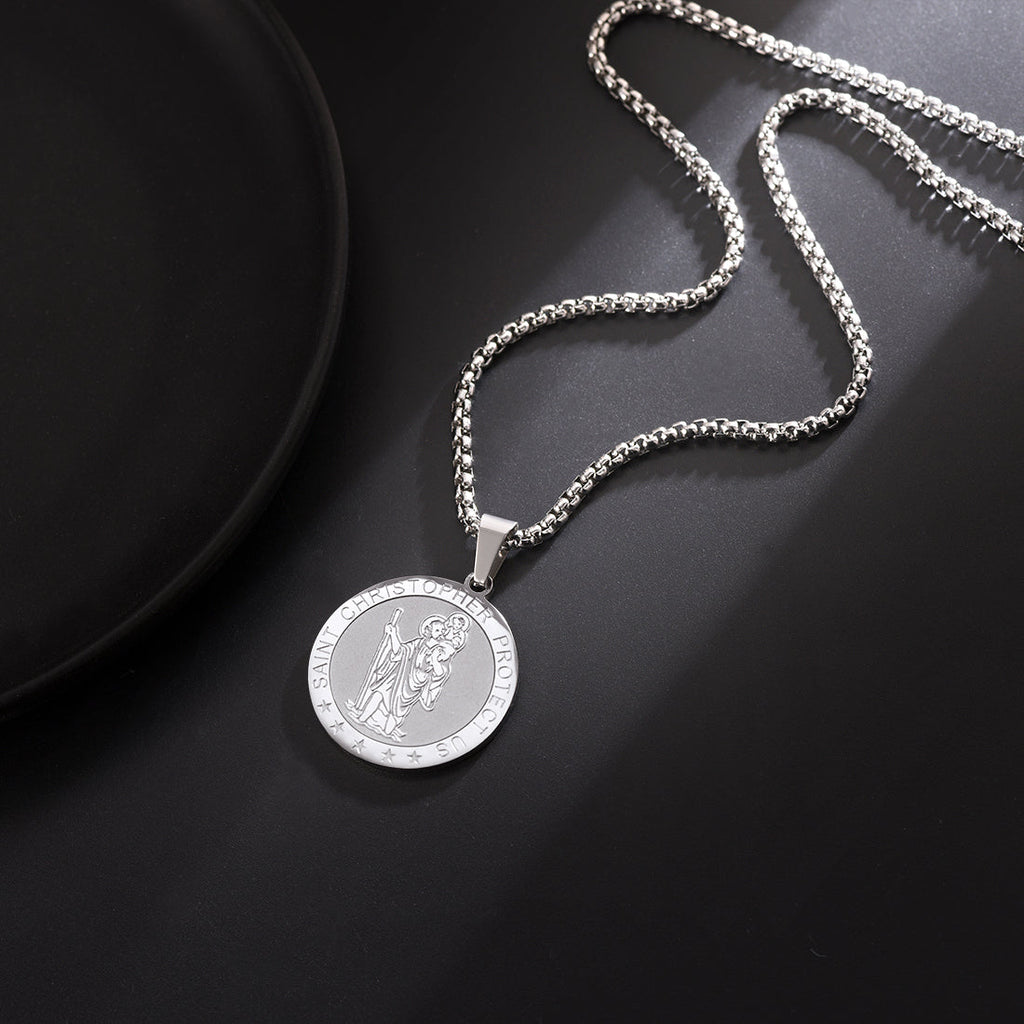 Round St. Christopher Medallion Necklace for