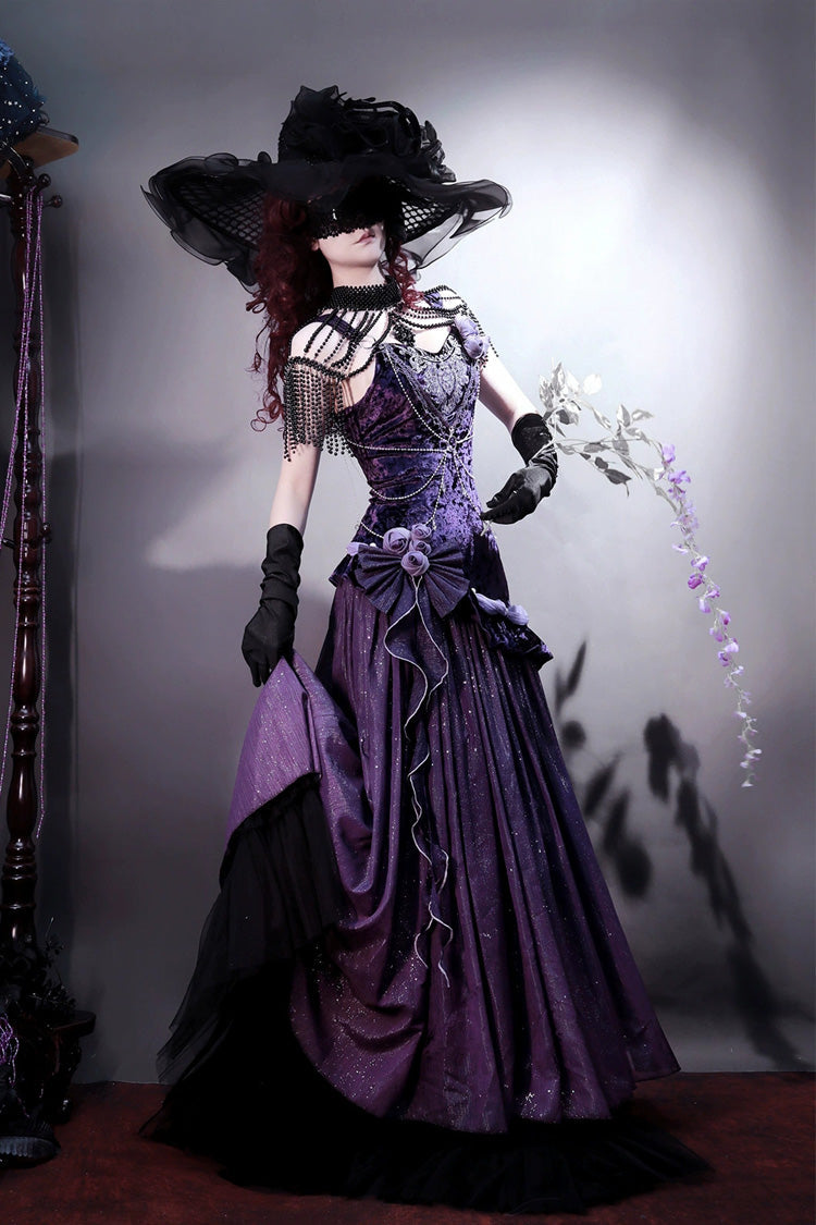 Purple [mysterious Nocturne] Embroidery Bowknot Lace Classic Lolita Jsk Dress