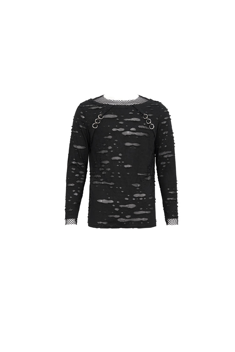 Black Diamond Mesh Irregular Hole Long-sleeved Punk T-shirt