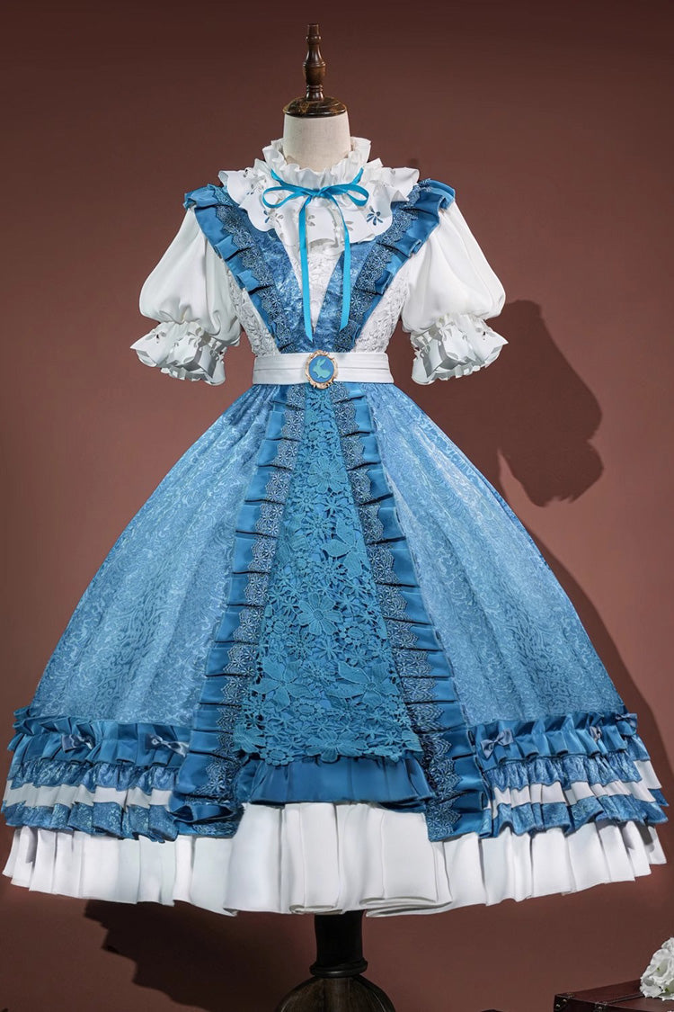 Blue [identity V Journalist Alice in Dreams] Multi-layered Ruffle Cardigan Bowknot Classic Cosplay Lolita Dress Set