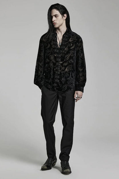 Piranha Print Lapel Collar Long Sleeves Gothic Blouse 2 Colors