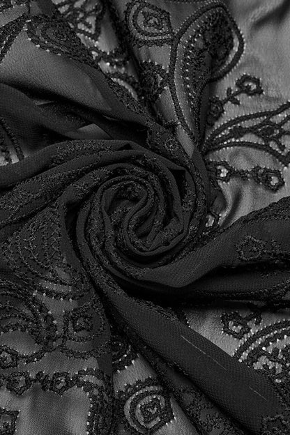 Black Stand Collar Chiffon Long Sleeves Hollow Embroidery Gothic Blouse